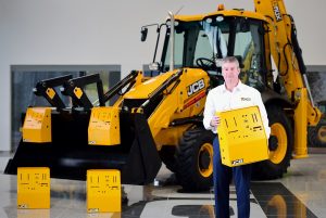 JCB Chief Innovation and Growth Officer Tim Burnhope pictured with the ventilator housing prototypes